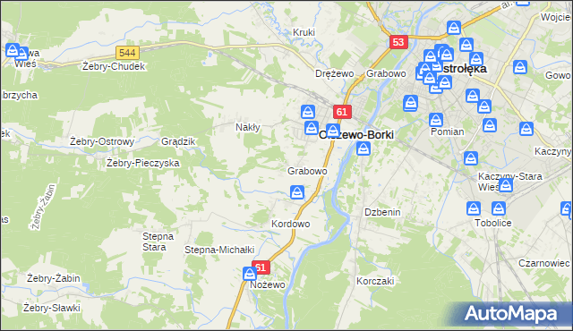 mapa Grabowo gmina Olszewo-Borki, Grabowo gmina Olszewo-Borki na mapie Targeo