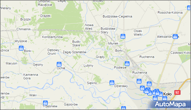 mapa Grądy gmina Osiek Mały, Grądy gmina Osiek Mały na mapie Targeo