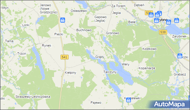 mapa Grądy gmina Rybno, Grądy gmina Rybno na mapie Targeo