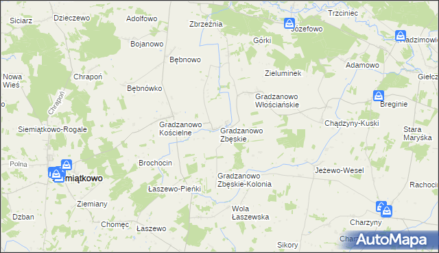 mapa Gradzanowo Zbęskie, Gradzanowo Zbęskie na mapie Targeo