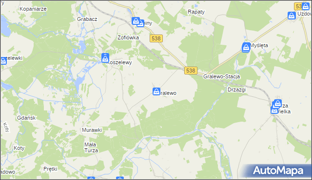 mapa Gralewo gmina Płośnica, Gralewo gmina Płośnica na mapie Targeo