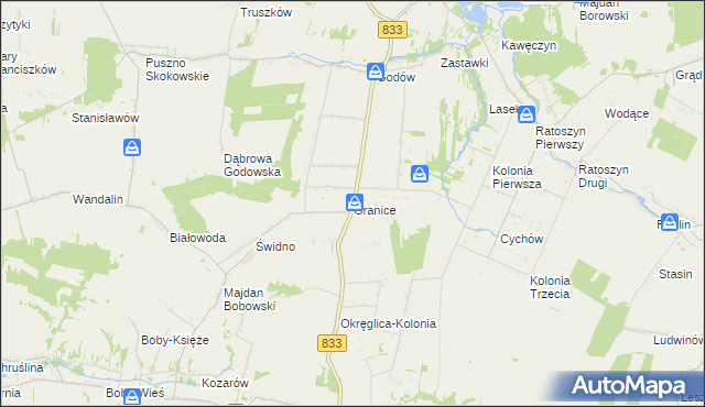 mapa Granice gmina Chodel, Granice gmina Chodel na mapie Targeo