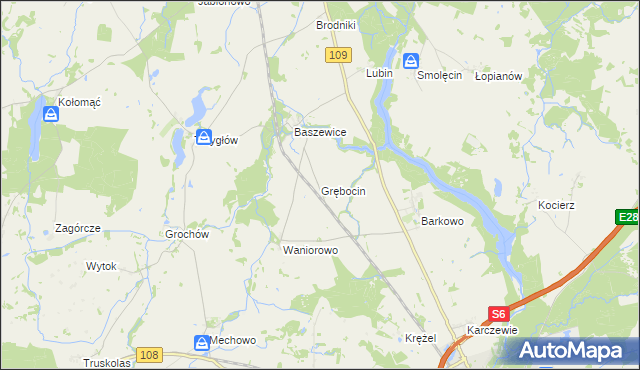mapa Grębocin gmina Gryfice, Grębocin gmina Gryfice na mapie Targeo