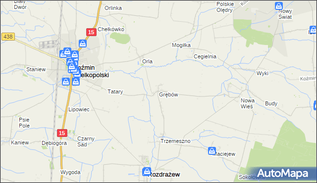 mapa Grębów gmina Rozdrażew, Grębów gmina Rozdrażew na mapie Targeo