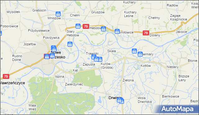 mapa Grobla gmina Drwinia, Grobla gmina Drwinia na mapie Targeo