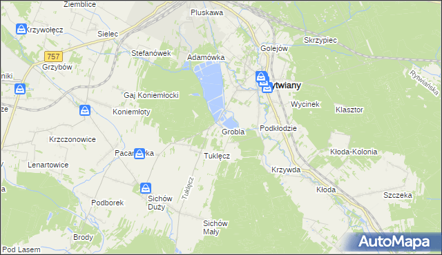 mapa Grobla gmina Rytwiany, Grobla gmina Rytwiany na mapie Targeo