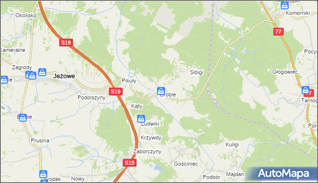 mapa Groble gmina Jeżowe, Groble gmina Jeżowe na mapie Targeo