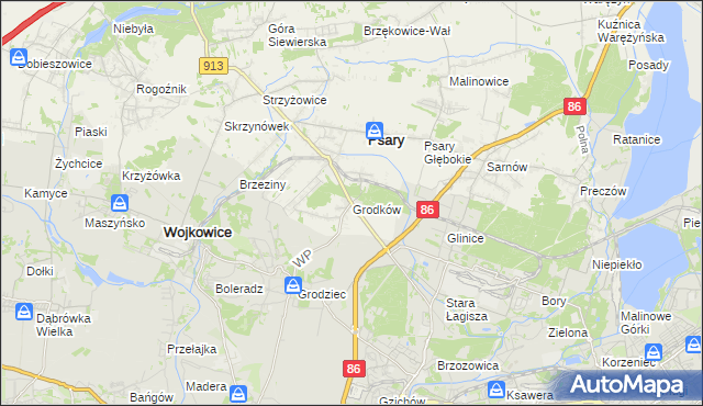 mapa Grodków gmina Psary, Grodków gmina Psary na mapie Targeo