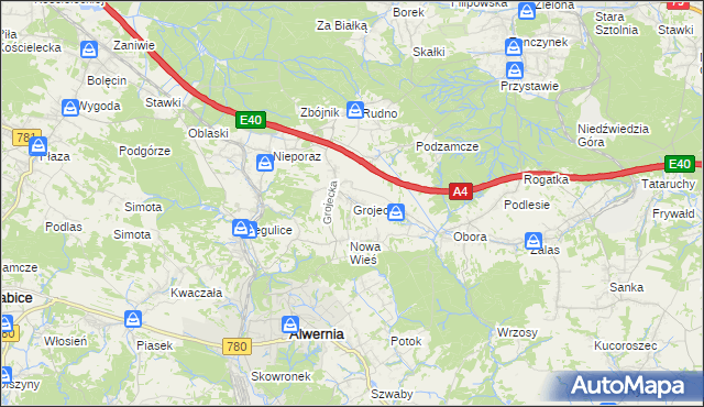 mapa Grojec gmina Alwernia, Grojec gmina Alwernia na mapie Targeo