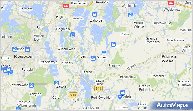 mapa Grojec gmina Oświęcim, Grojec gmina Oświęcim na mapie Targeo