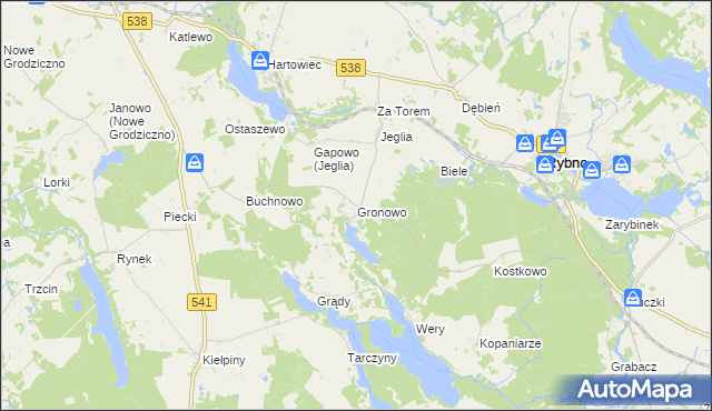 mapa Gronowo gmina Rybno, Gronowo gmina Rybno na mapie Targeo