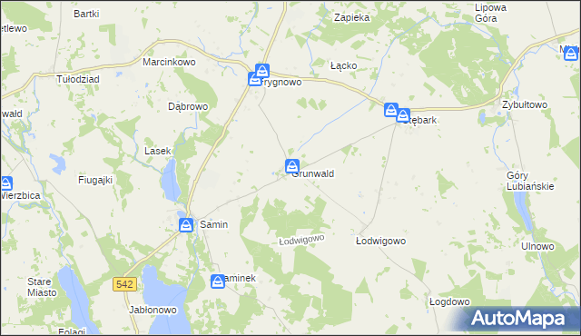 mapa Grunwald powiat ostródzki, Grunwald powiat ostródzki na mapie Targeo