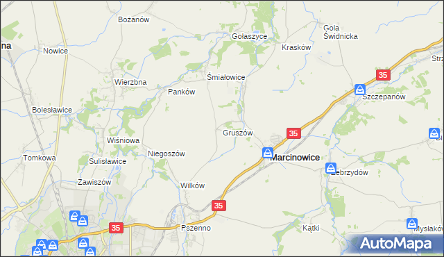 mapa Gruszów gmina Marcinowice, Gruszów gmina Marcinowice na mapie Targeo