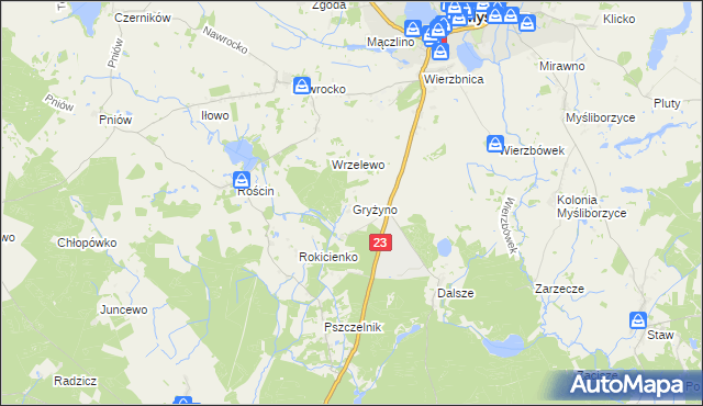 mapa Gryżyno, Gryżyno na mapie Targeo