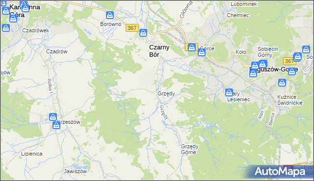 mapa Grzędy gmina Czarny Bór, Grzędy gmina Czarny Bór na mapie Targeo