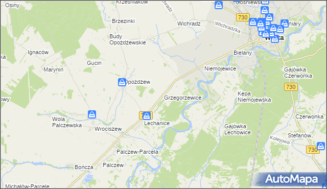 mapa Grzegorzewice gmina Warka, Grzegorzewice gmina Warka na mapie Targeo
