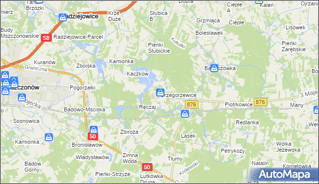 mapa Grzegorzewice gmina Żabia Wola, Grzegorzewice gmina Żabia Wola na mapie Targeo
