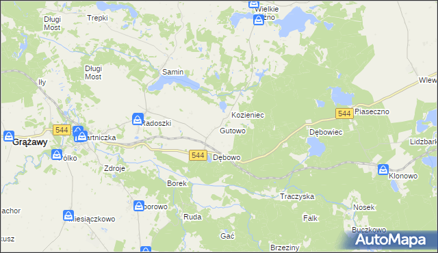 mapa Gutowo gmina Bartniczka, Gutowo gmina Bartniczka na mapie Targeo