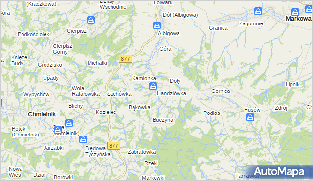 mapa Handzlówka, Handzlówka na mapie Targeo