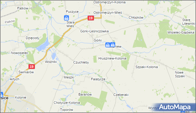 mapa Hruszniew-Kolonia, Hruszniew-Kolonia na mapie Targeo
