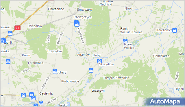 mapa Huby gmina Kłomnice, Huby gmina Kłomnice na mapie Targeo