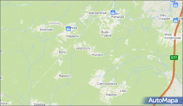 mapa Hucisko gmina Szydłowiec, Hucisko gmina Szydłowiec na mapie Targeo