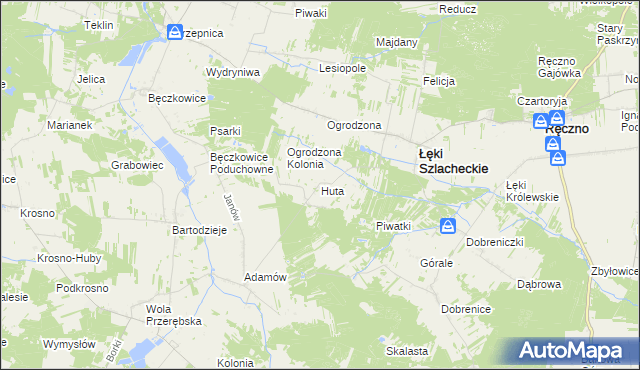 mapa Huta gmina Łęki Szlacheckie, Huta gmina Łęki Szlacheckie na mapie Targeo