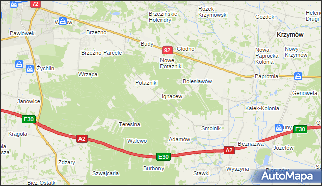 mapa Ignacew gmina Krzymów, Ignacew gmina Krzymów na mapie Targeo