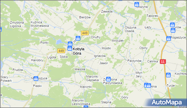 mapa Ignaców gmina Kobyla Góra, Ignaców gmina Kobyla Góra na mapie Targeo