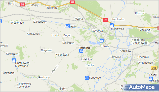 mapa Imielno powiat jędrzejowski, Imielno powiat jędrzejowski na mapie Targeo
