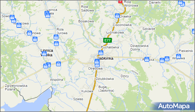 mapa Jabłonka powiat nowotarski, Jabłonka powiat nowotarski na mapie Targeo
