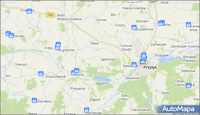 mapa Jabłonna gmina Przytyk, Jabłonna gmina Przytyk na mapie Targeo