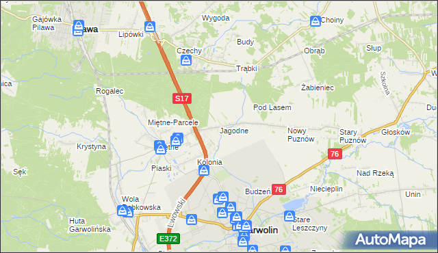 mapa Jagodne gmina Garwolin, Jagodne gmina Garwolin na mapie Targeo