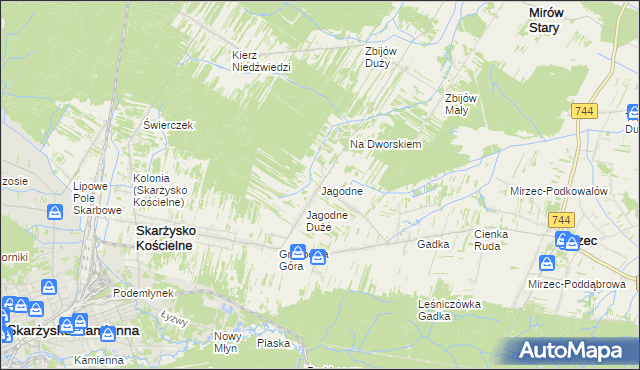mapa Jagodne gmina Mirzec, Jagodne gmina Mirzec na mapie Targeo