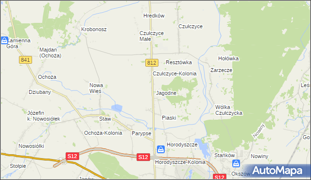 mapa Jagodne gmina Sawin, Jagodne gmina Sawin na mapie Targeo