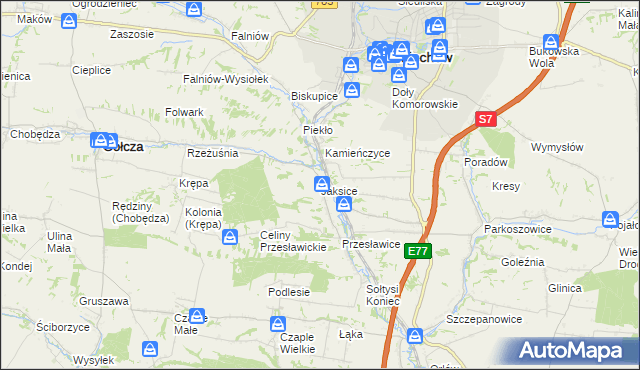 mapa Jaksice gmina Miechów, Jaksice gmina Miechów na mapie Targeo