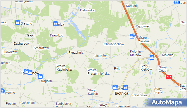 mapa Jakubów gmina Stara Błotnica, Jakubów gmina Stara Błotnica na mapie Targeo