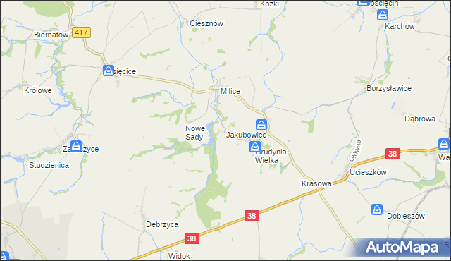 mapa Jakubowice gmina Pawłowiczki, Jakubowice gmina Pawłowiczki na mapie Targeo