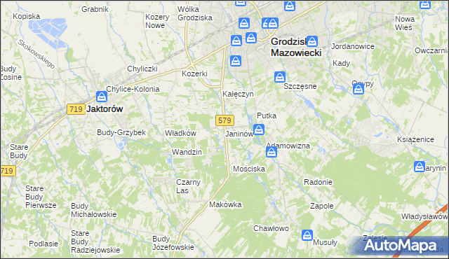mapa Janinów gmina Grodzisk Mazowiecki, Janinów gmina Grodzisk Mazowiecki na mapie Targeo