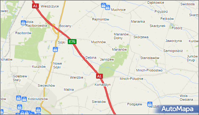 mapa Janiszew gmina Strzelce, Janiszew gmina Strzelce na mapie Targeo