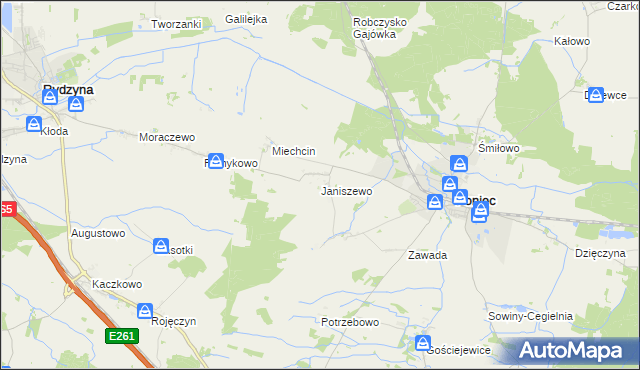 mapa Janiszewo gmina Poniec, Janiszewo gmina Poniec na mapie Targeo