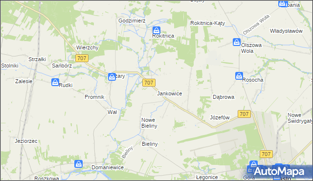 mapa Jankowice gmina Nowe Miasto nad Pilicą, Jankowice gmina Nowe Miasto nad Pilicą na mapie Targeo