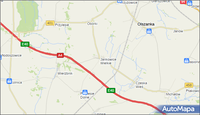 mapa Jankowice Wielkie, Jankowice Wielkie na mapie Targeo