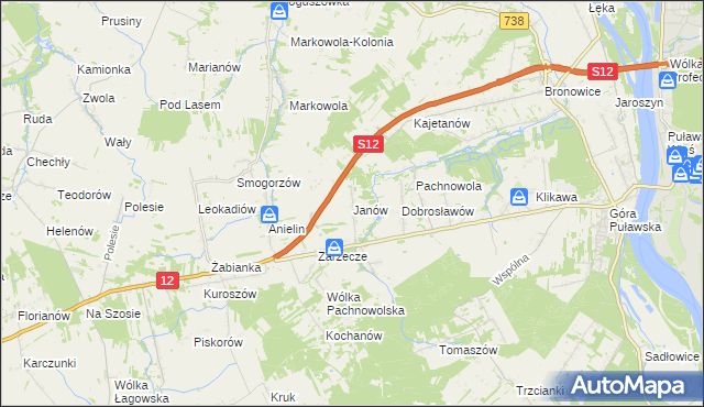 mapa Janów gmina Puławy, Janów gmina Puławy na mapie Targeo