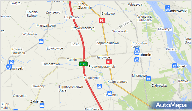 mapa Janowice gmina Lubanie, Janowice gmina Lubanie na mapie Targeo