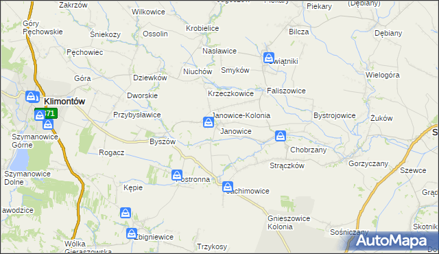 mapa Janowice gmina Samborzec, Janowice gmina Samborzec na mapie Targeo