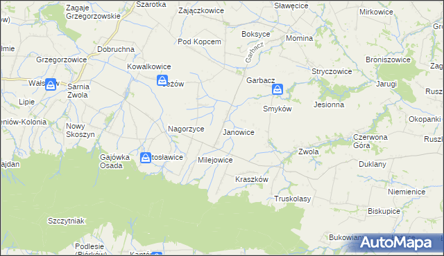 mapa Janowice gmina Waśniów, Janowice gmina Waśniów na mapie Targeo