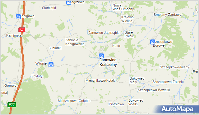 mapa Janowiec Kościelny, Janowiec Kościelny na mapie Targeo