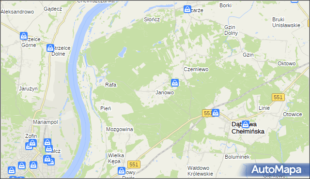 mapa Janowo gmina Dąbrowa Chełmińska, Janowo gmina Dąbrowa Chełmińska na mapie Targeo