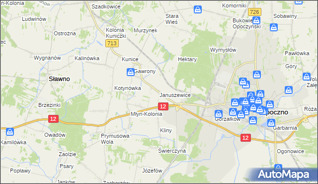 mapa Januszewice gmina Opoczno, Januszewice gmina Opoczno na mapie Targeo